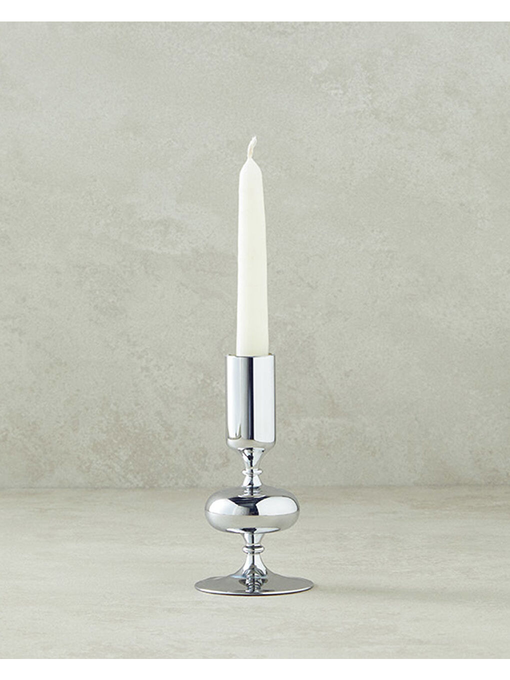 Gri Candlestick Cam Tekli Şamdan Silver-2