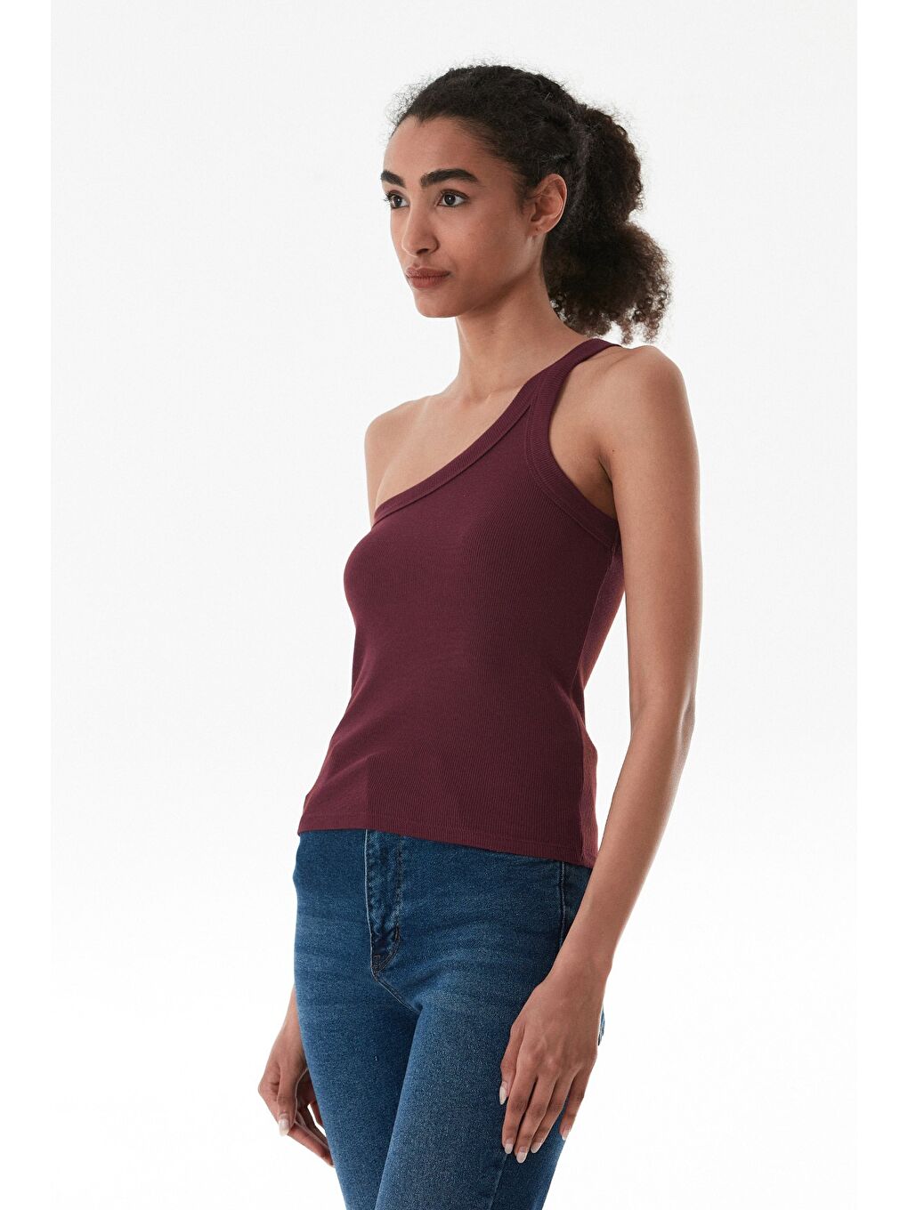 Bordo Basic Fitilli Tek Kol Modal Body-2