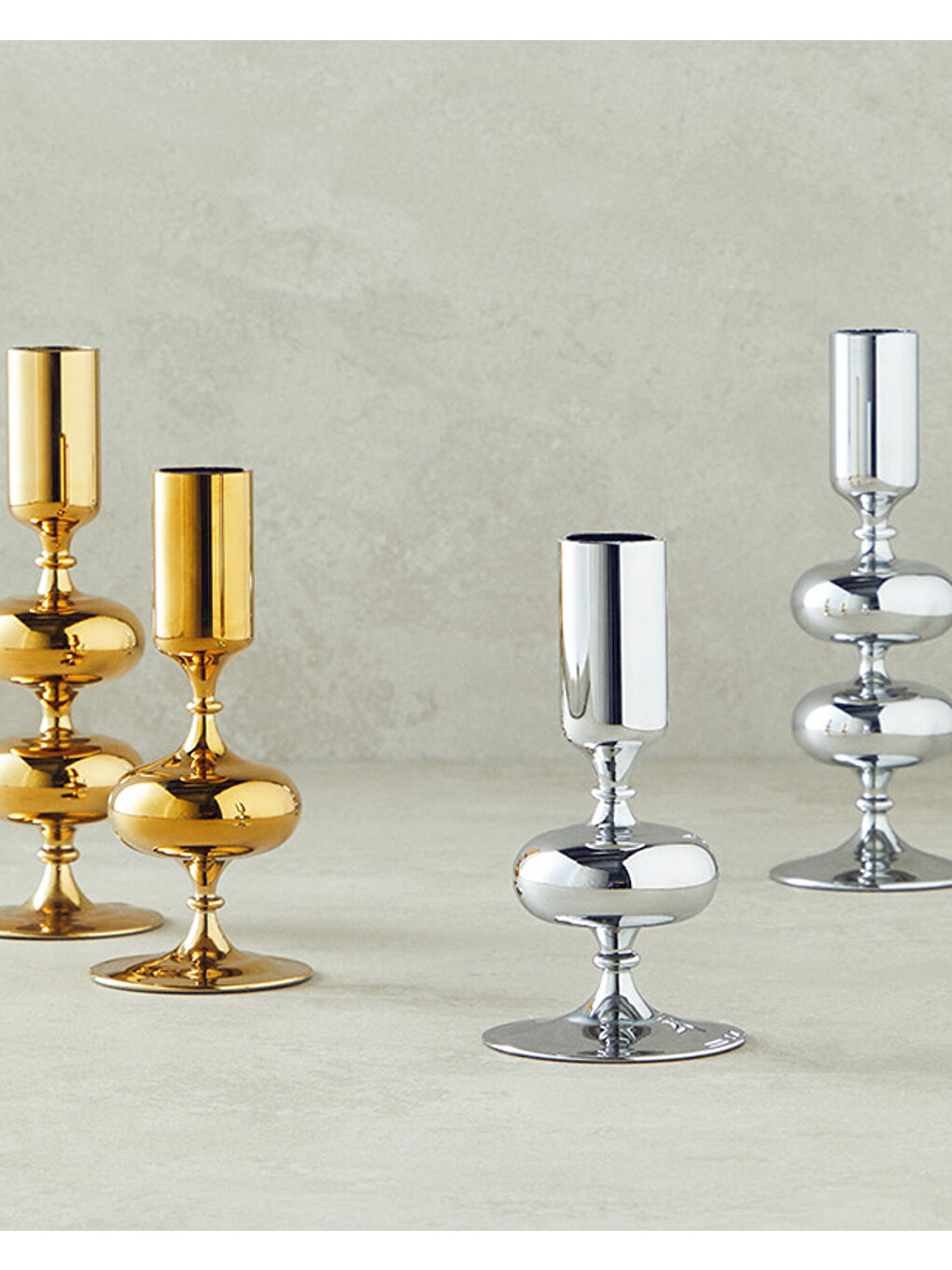 Gri Candlestick Cam Tekli Şamdan Silver-3