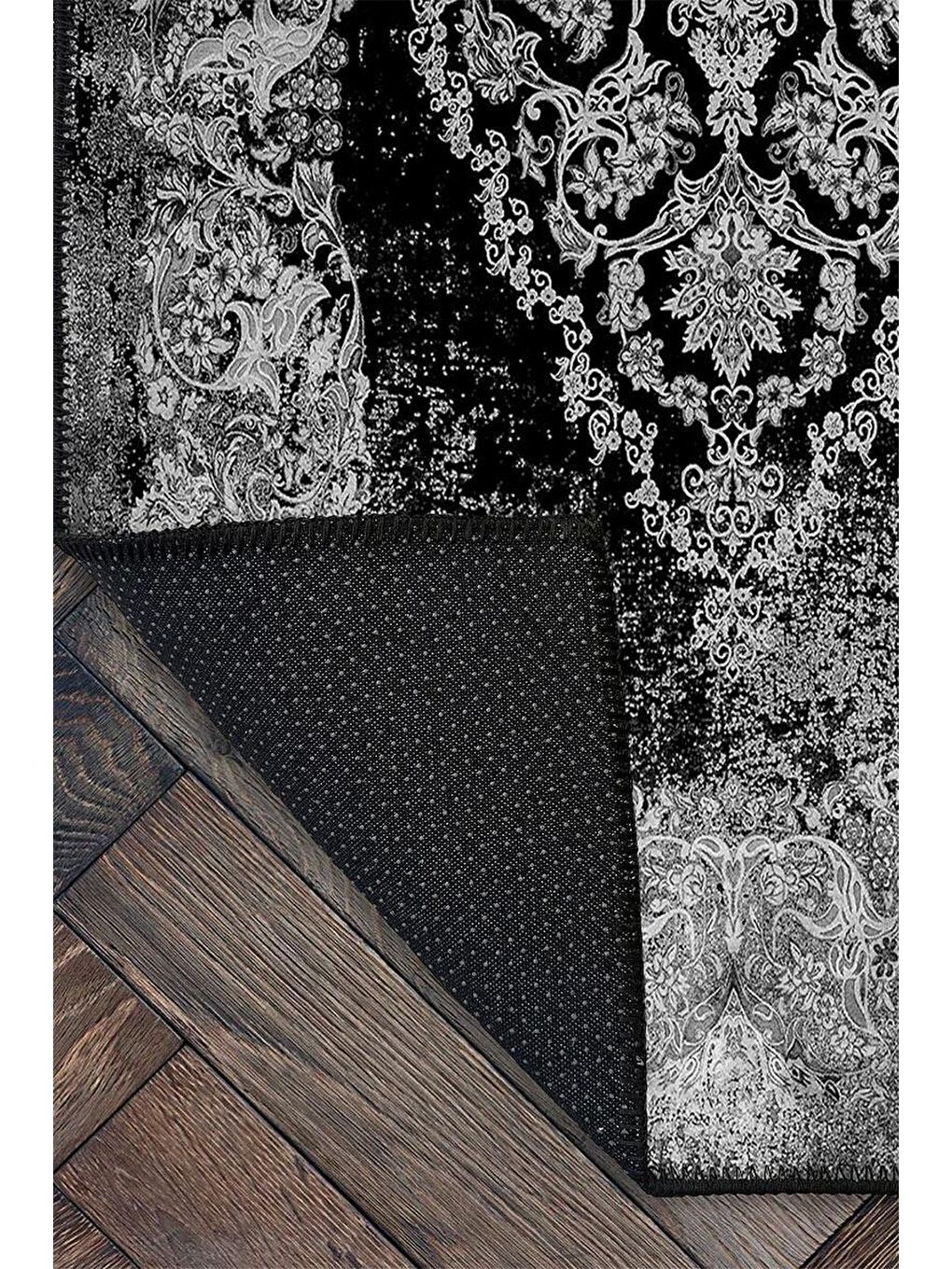 Siyah Premium Kalite, Pamuk ve Kaydırmaz Taban, Yıkanabilir, Modern Halı  120 x 180 cm-3