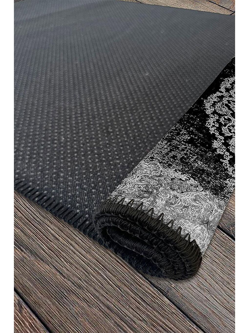 Siyah Premium Kalite, Pamuk ve Kaydırmaz Taban, Yıkanabilir, Modern Halı  120 x 180 cm-5