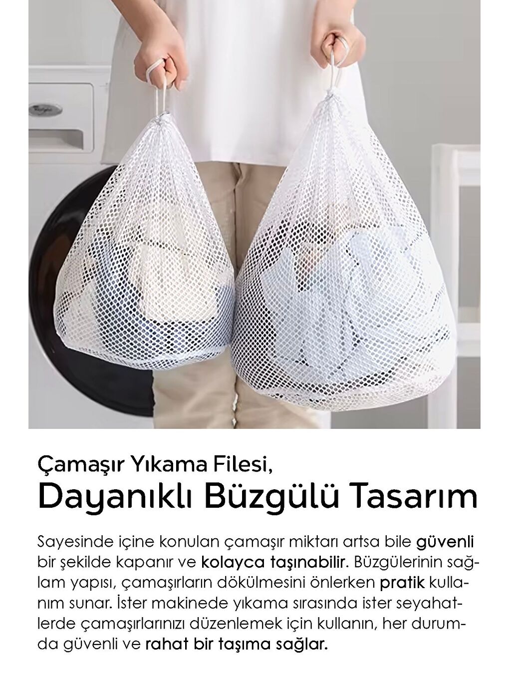 1 Adet İpli Çamaşır Yıkama Filesi Koruyucu Çamaşır Yıkama Torbası 40x60 cm Beyaz-1