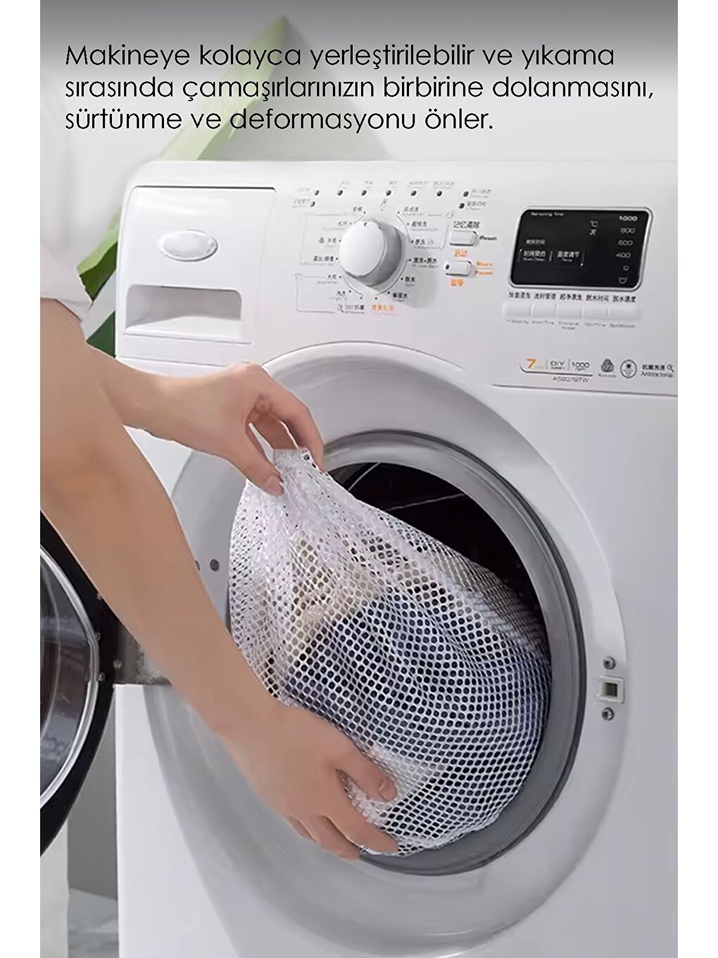 1 Adet İpli Çamaşır Yıkama Filesi Koruyucu Çamaşır Yıkama Torbası 40x60 cm Beyaz-2