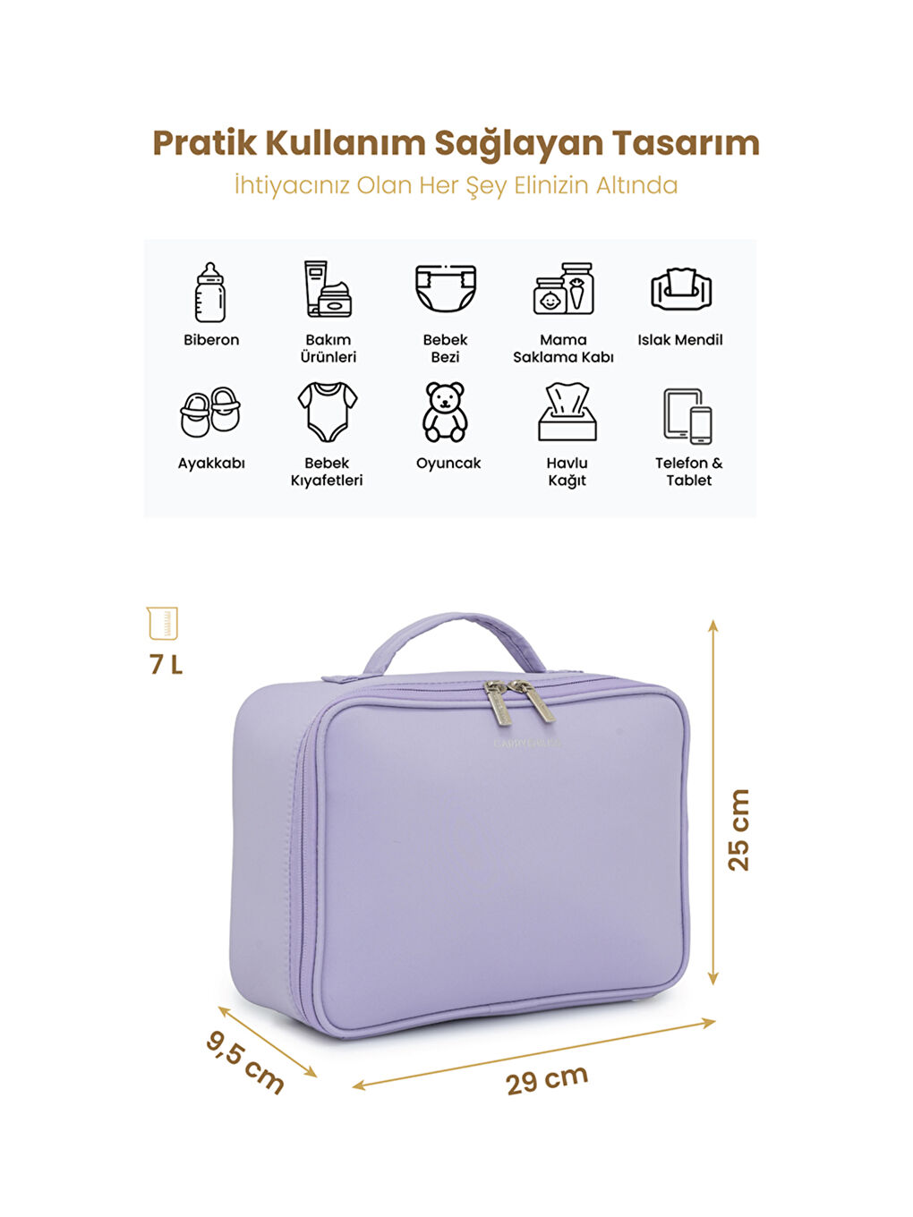 TidyPack Astarlı Bebek Kıyafet ve Bez Düzenleme Çantası-1