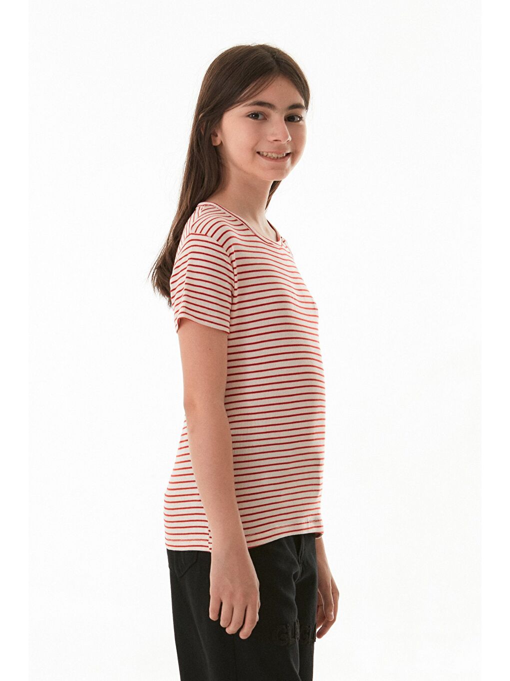 Kırmızı Omzu Pencere Detaylı Çizgili Kız Çocuk Body-2