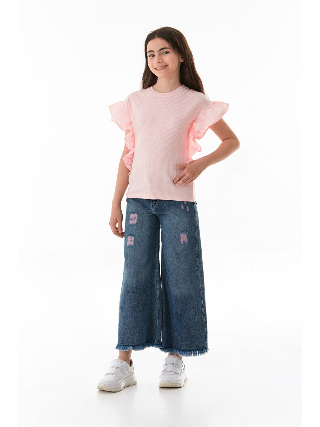 Pembe Fitilli Kolları Volanlı Kız Çocuk Body-2