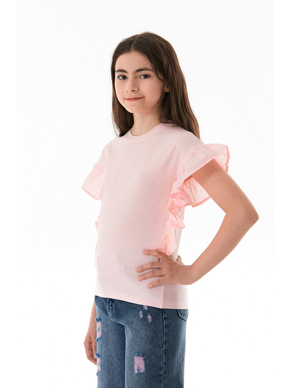 Pembe Fitilli Kolları Volanlı Kız Çocuk Body-3