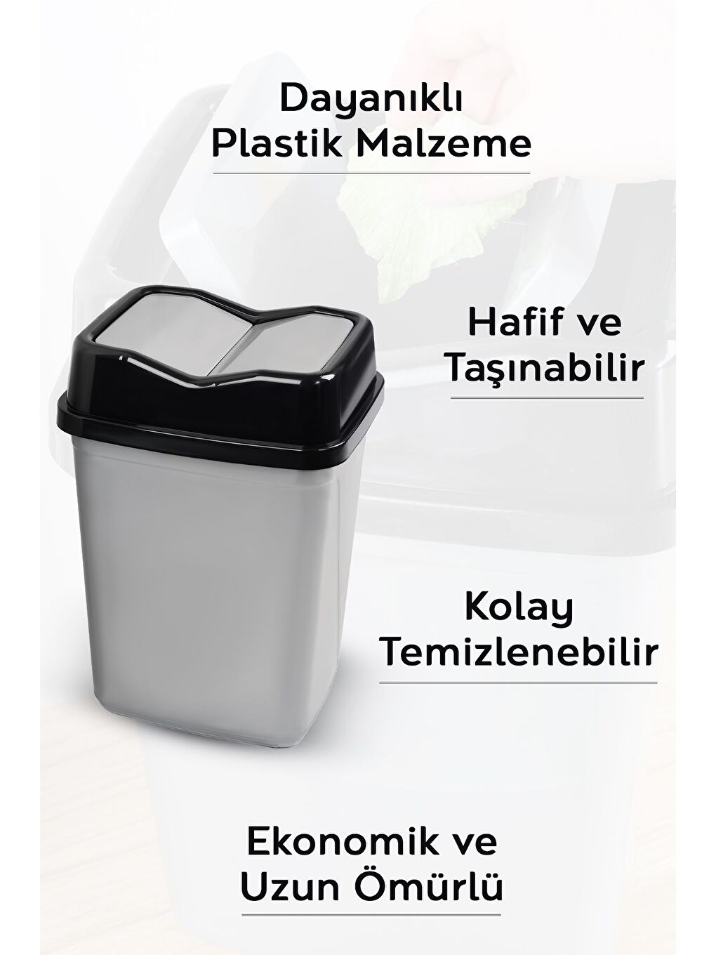 Gri Çift Kapaklı Kelebek Çöp Kovası Tezgah Üstü Çöp Kovası Banyo Mutfak Çöp Kovası 5'litre-2