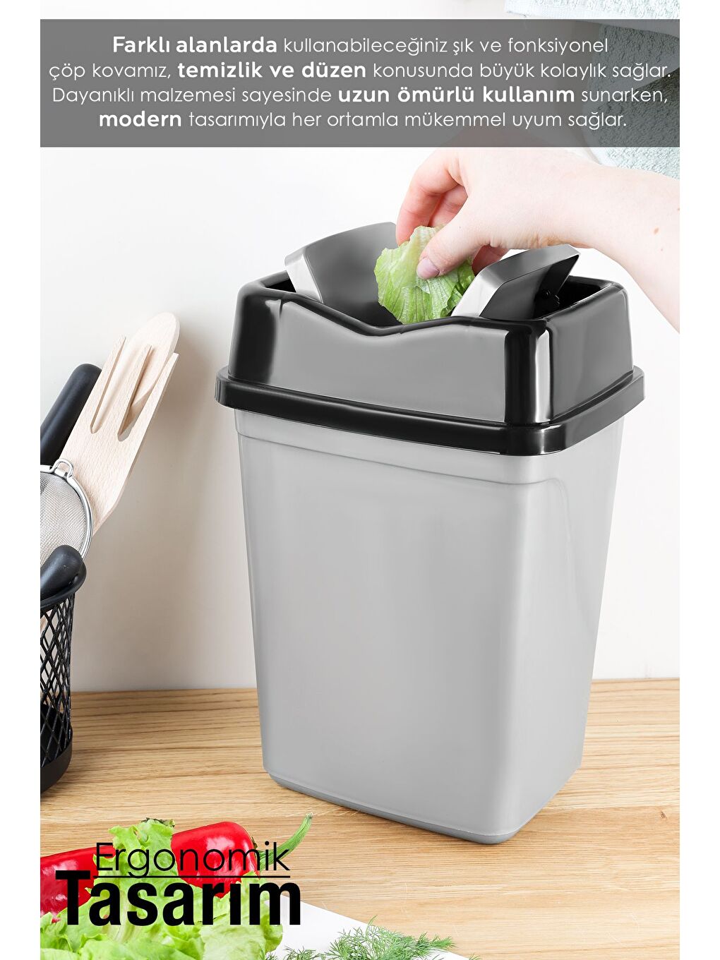 Gri Çift Kapaklı Kelebek Çöp Kovası Tezgah Üstü Çöp Kovası Banyo Mutfak Çöp Kovası 5'litre-3
