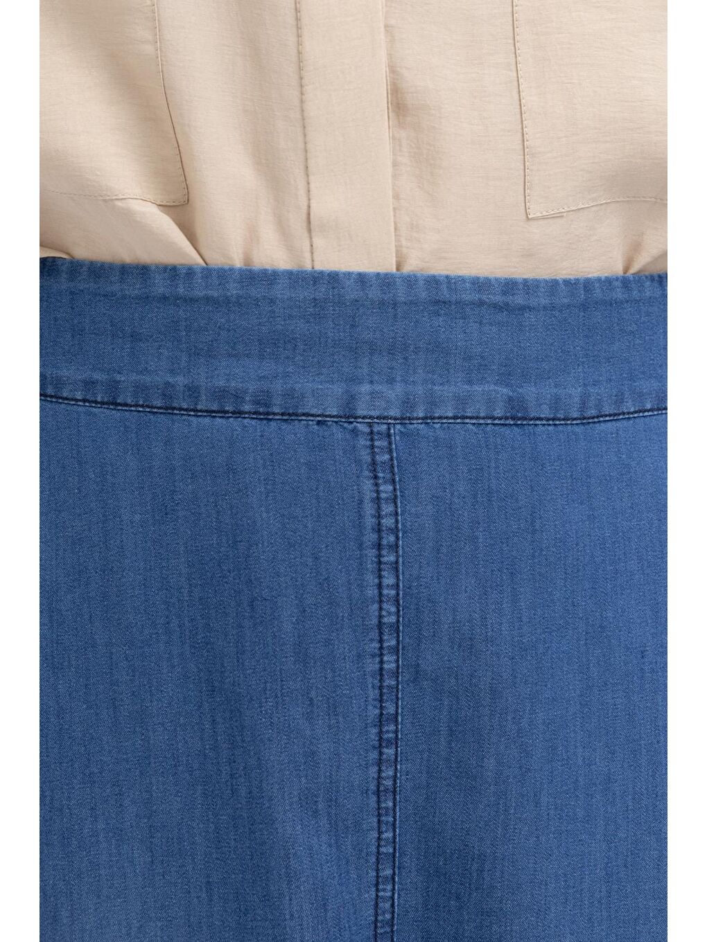 Koyu Mavi-Beli Lastikli Saçaklı Etek-3