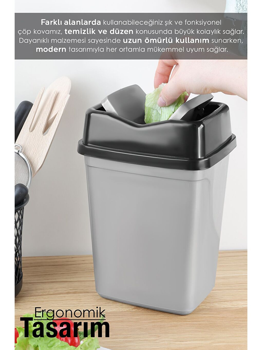 Gri Çift Kapaklı Kelebek Çöp Kovası Tezgah Üstü Banyo Mutfak Ofis Çöp Kovası 2,5 lt'litre-3