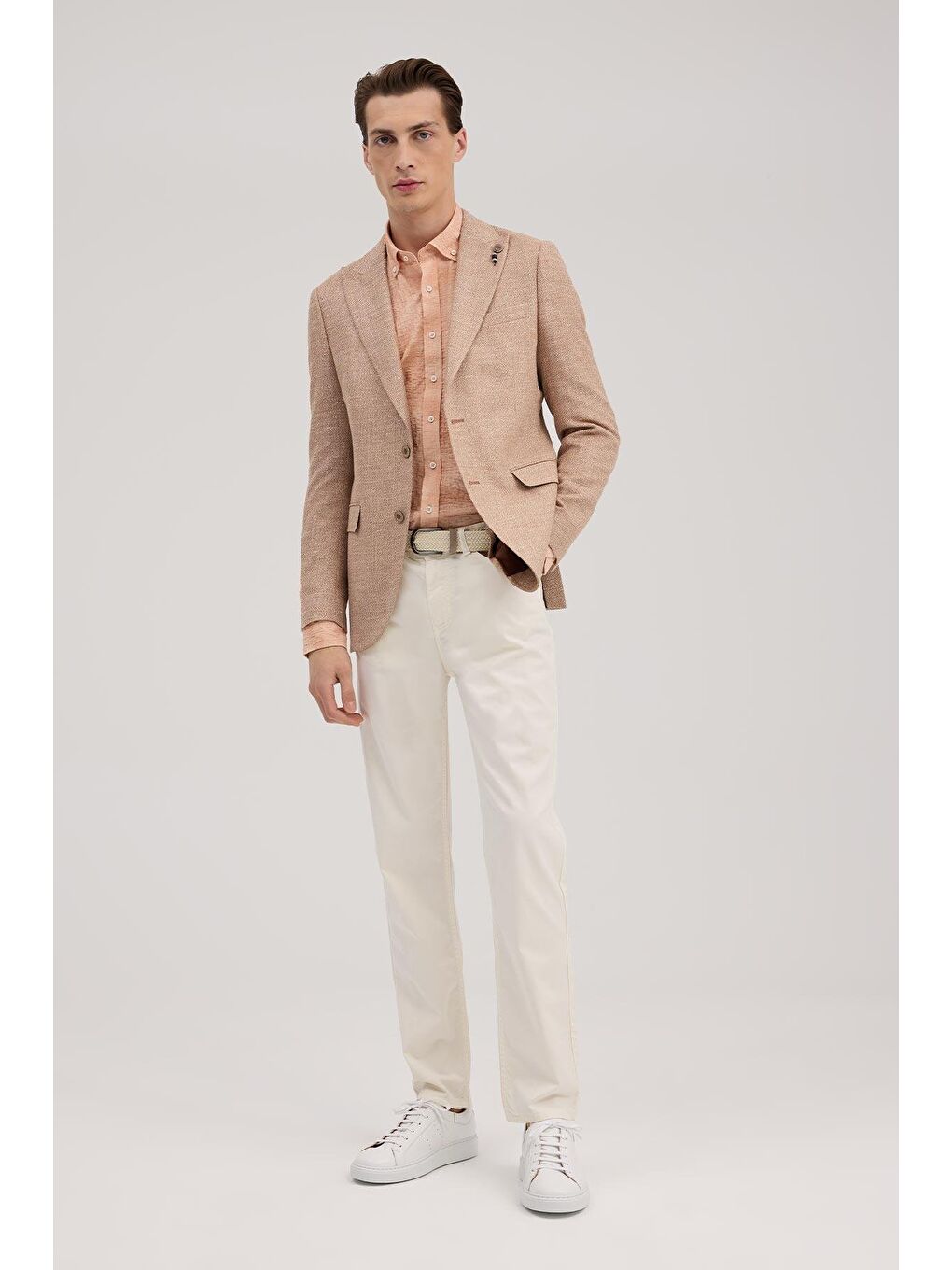 Turuncu Slim Fit Sivri Yaka Desenli Ceket-1