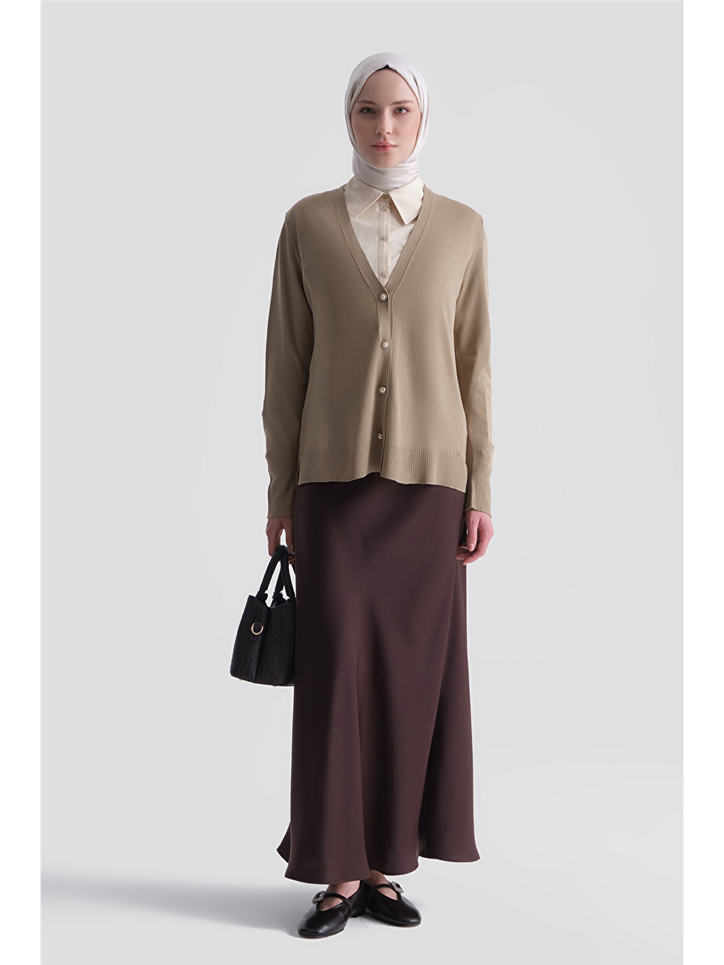 Kahverengi Basic Triko Hırka Camel-1