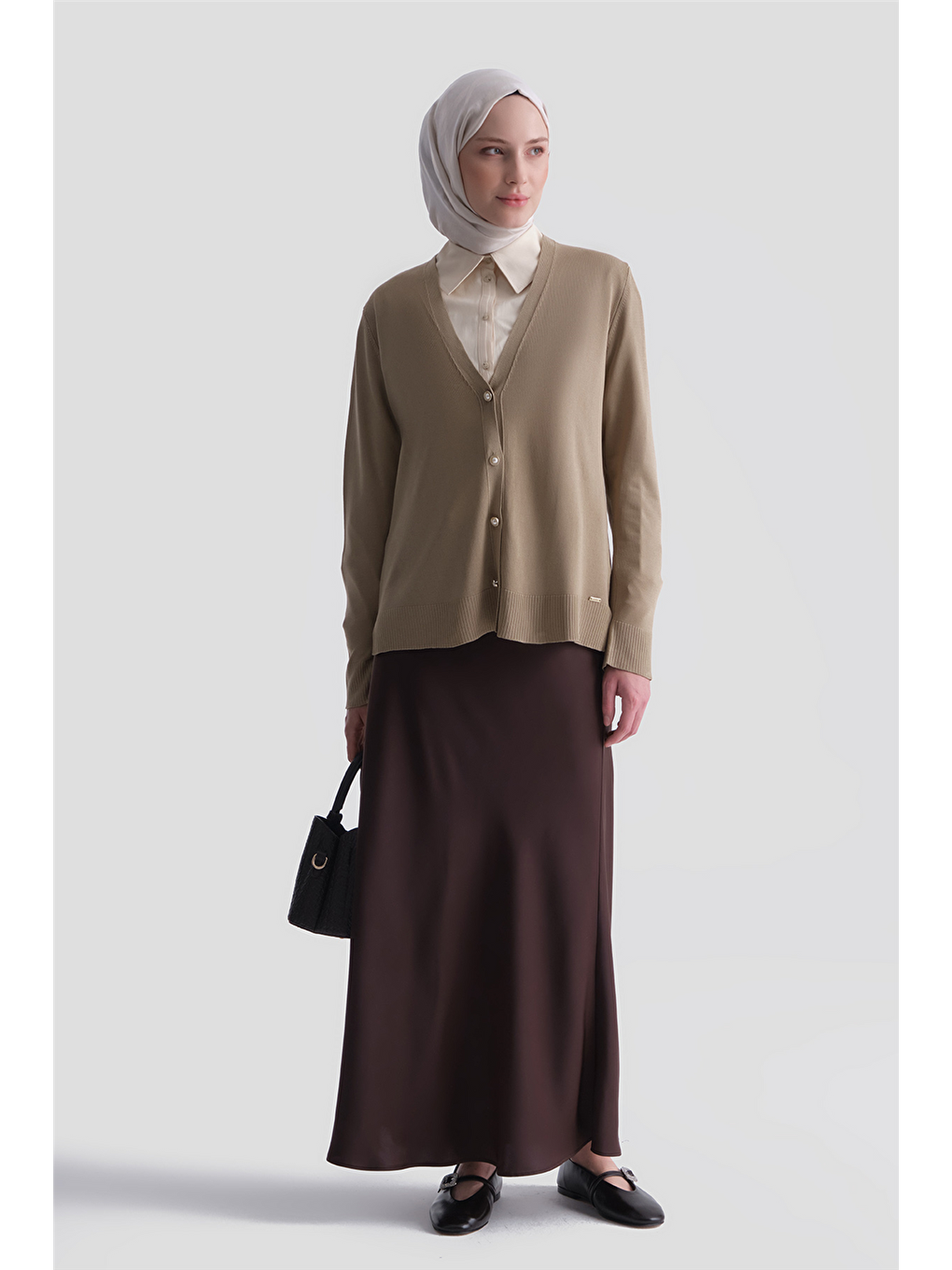 Kahverengi Basic Triko Hırka Camel-2