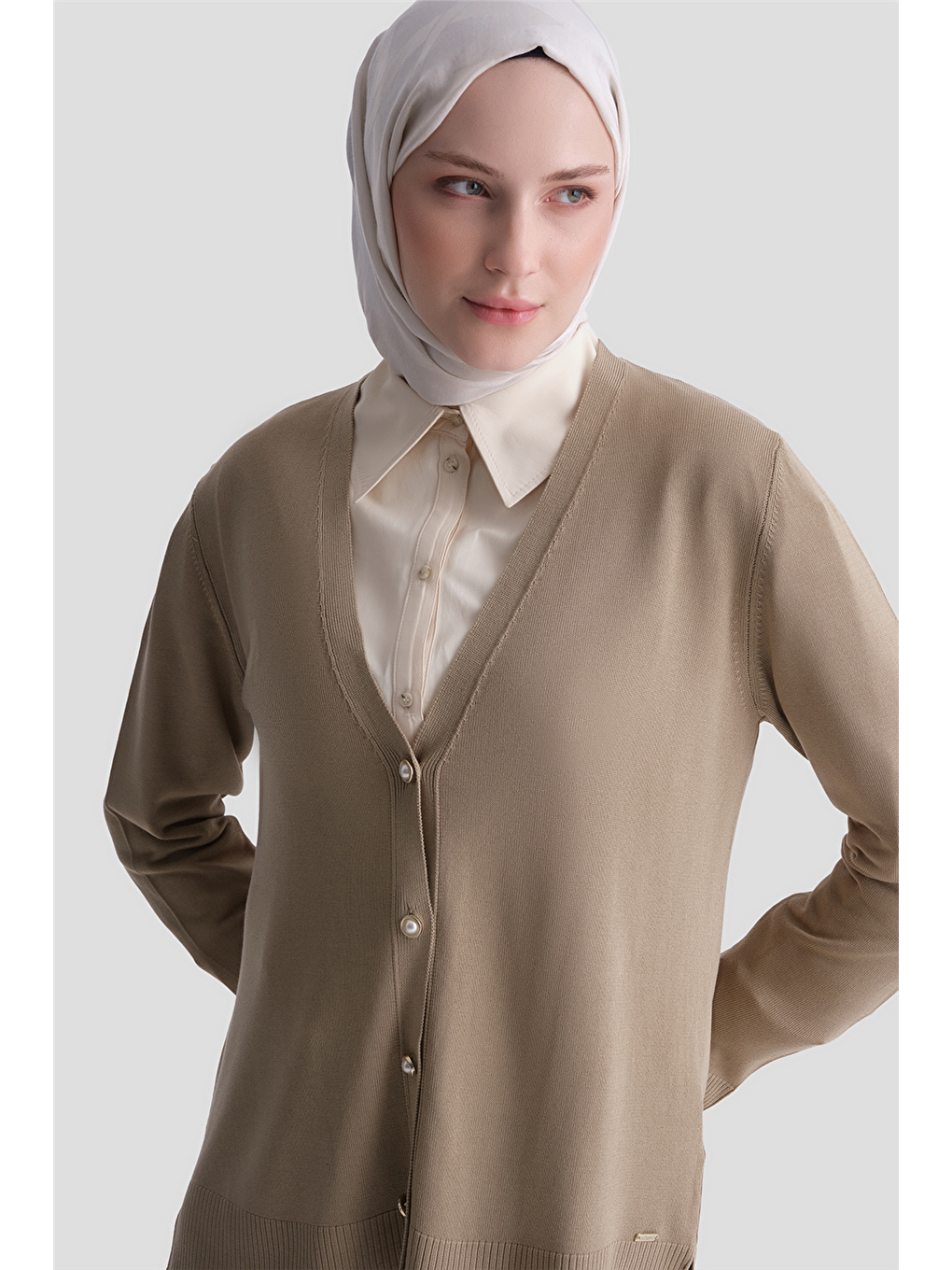 Kahverengi Basic Triko Hırka Camel-3