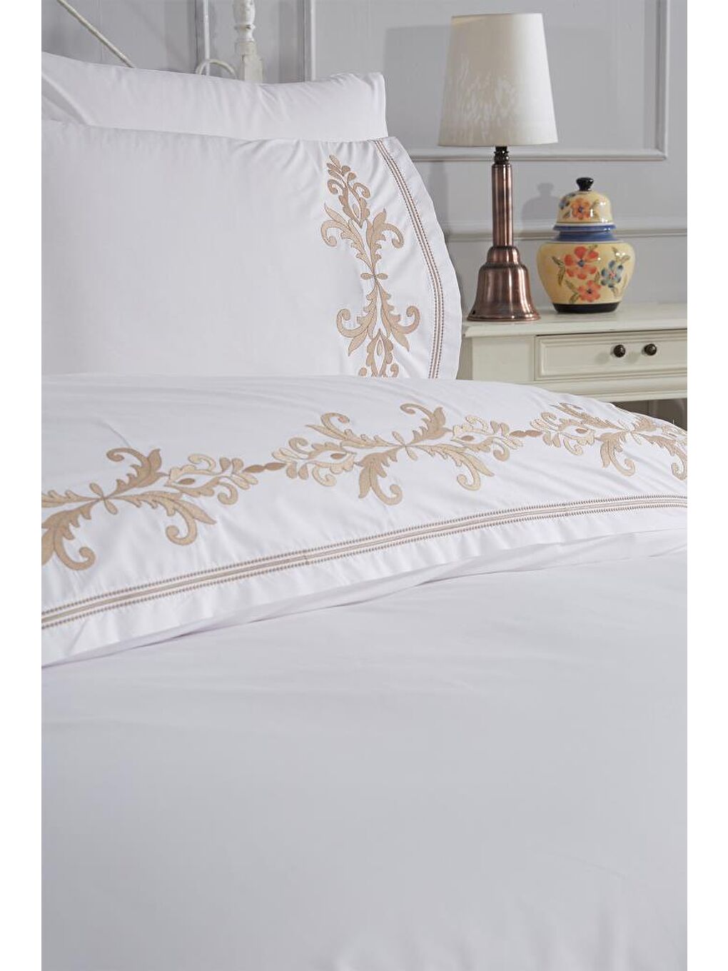 Ekru Adelina Nakışlı 6 Parça Nevresim Takımı Krem-4