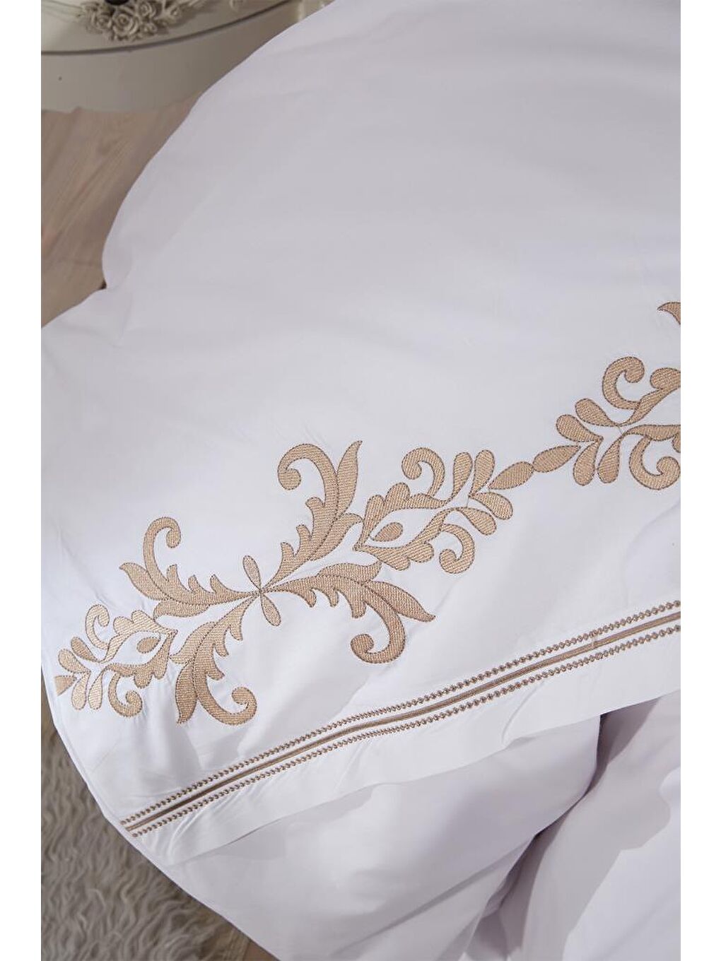 Ekru Adelina Nakışlı 6 Parça Nevresim Takımı Krem-5