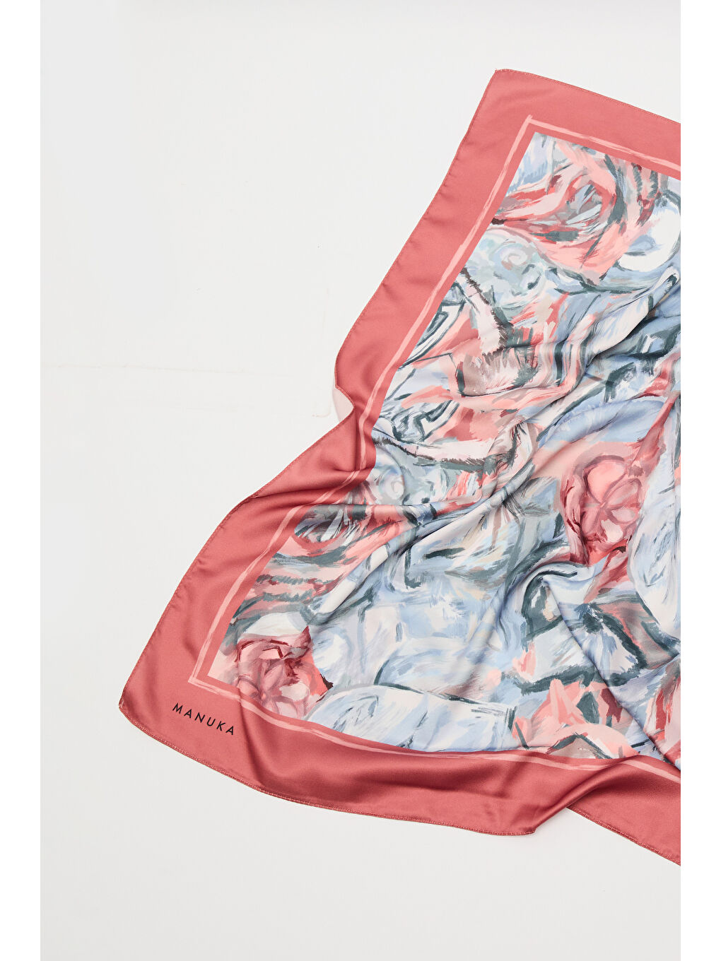 Pembe Desenli Saten Fular Sofıa - Somon-3