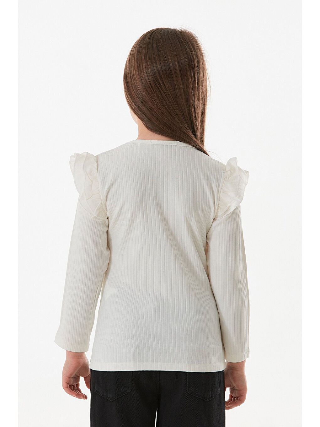 Ekru Fitilli Choose Happy Baskılı Kolu Fırfırlı Kız Çocuk Body-4