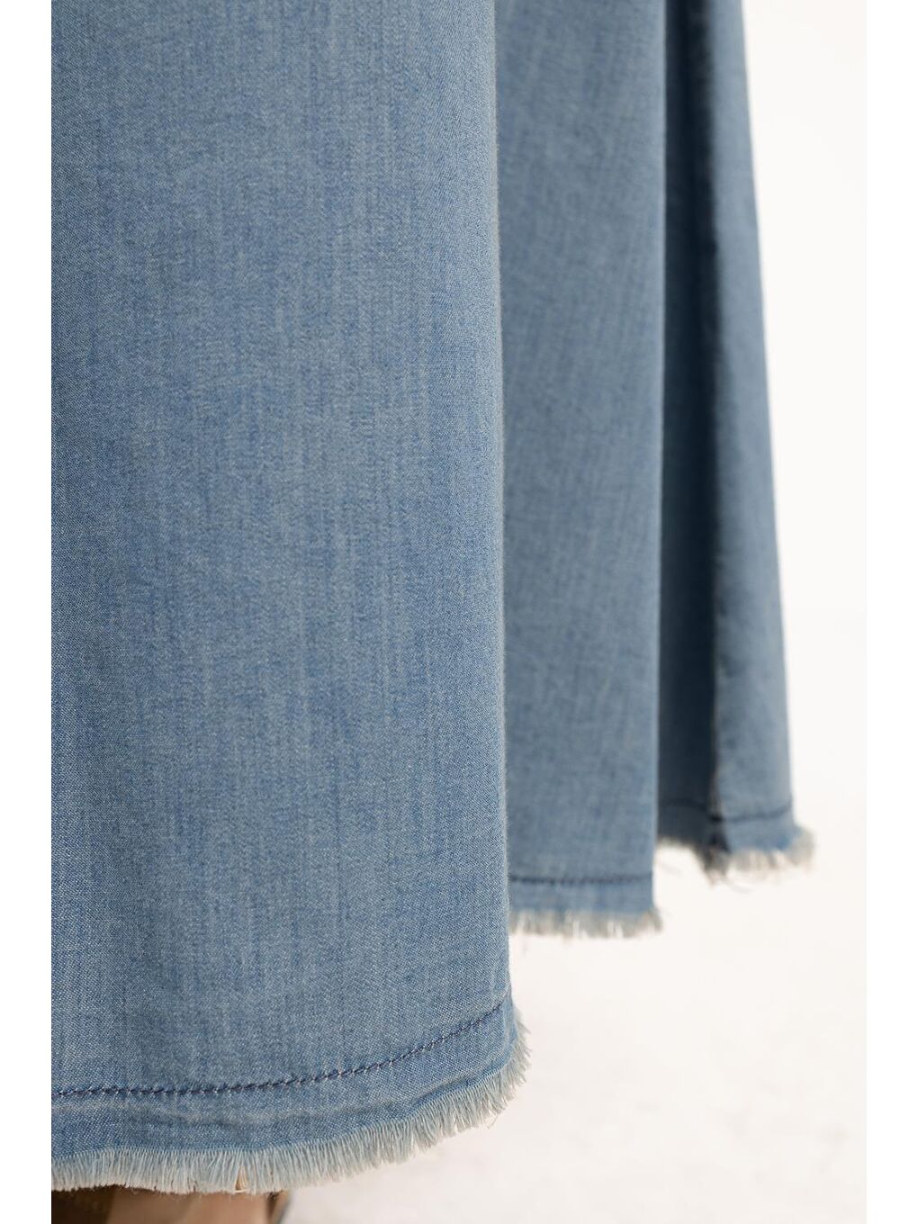 Beyaz Açık Mavi-Beli Lastikli Saçaklı Etek-3