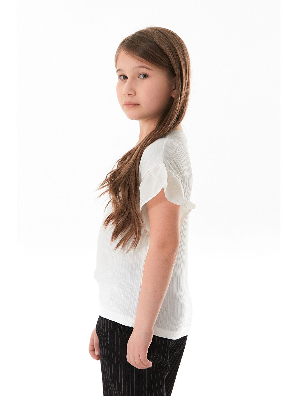 Ekru Fitilli Kolları Volanlı Kız Çocuk Body-4