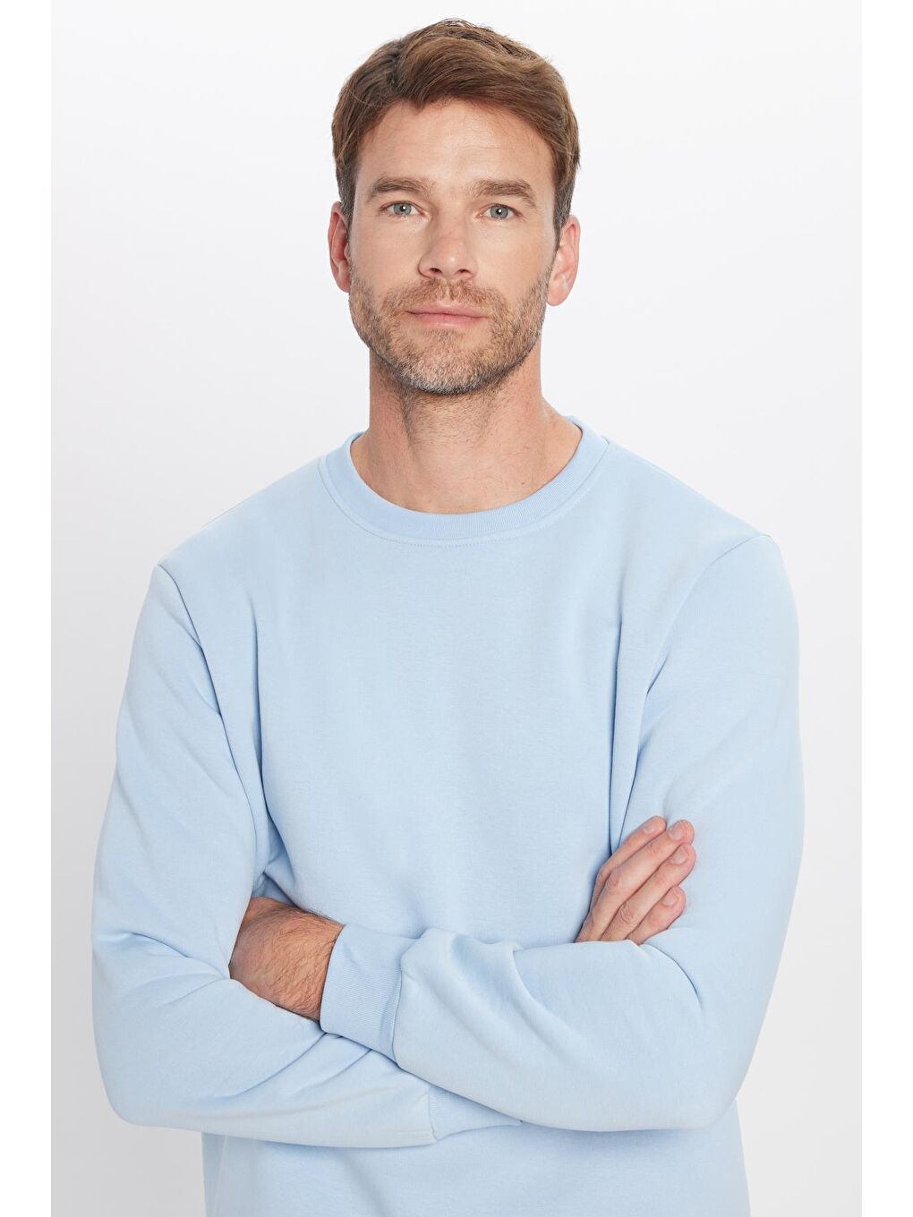 Unisex Relax Fit Rahat Kesim Pamuklu Yumuşak Dokulu İçi Polarlı Basic Mavi Bisiklet Yaka Sweatshirt