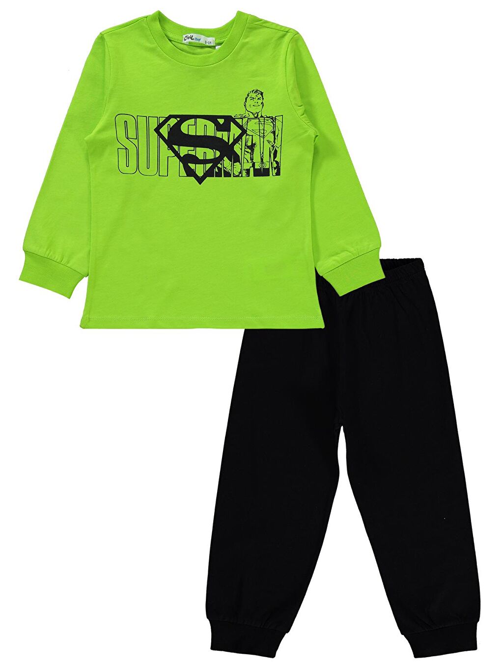 Civil Limon Yeşili Superman Erkek Çocuk Pijama Takımı 2-5 Yaş Limon Yeşili