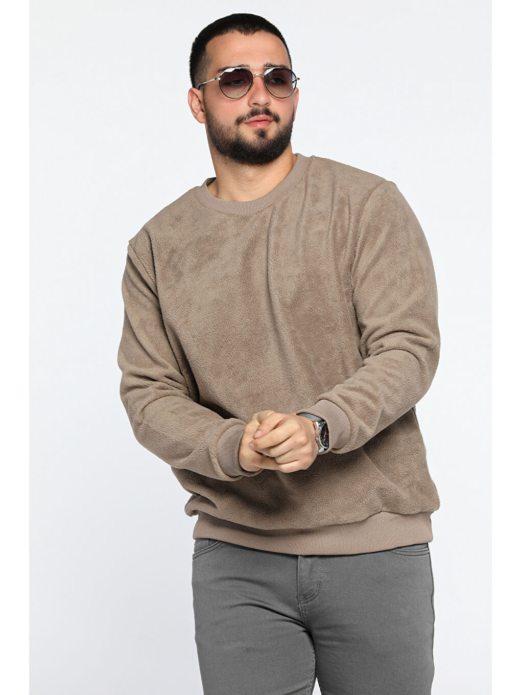 Mishar İtalia Bej Erkek Bisiklet Yaka Polar Sweatshirt - 1