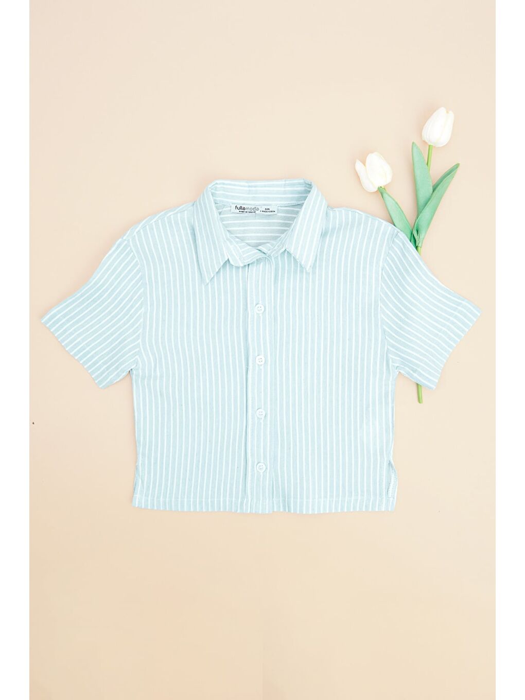 Yeşil Çizgili Düğmeli Kız Çocuk Gömlek
