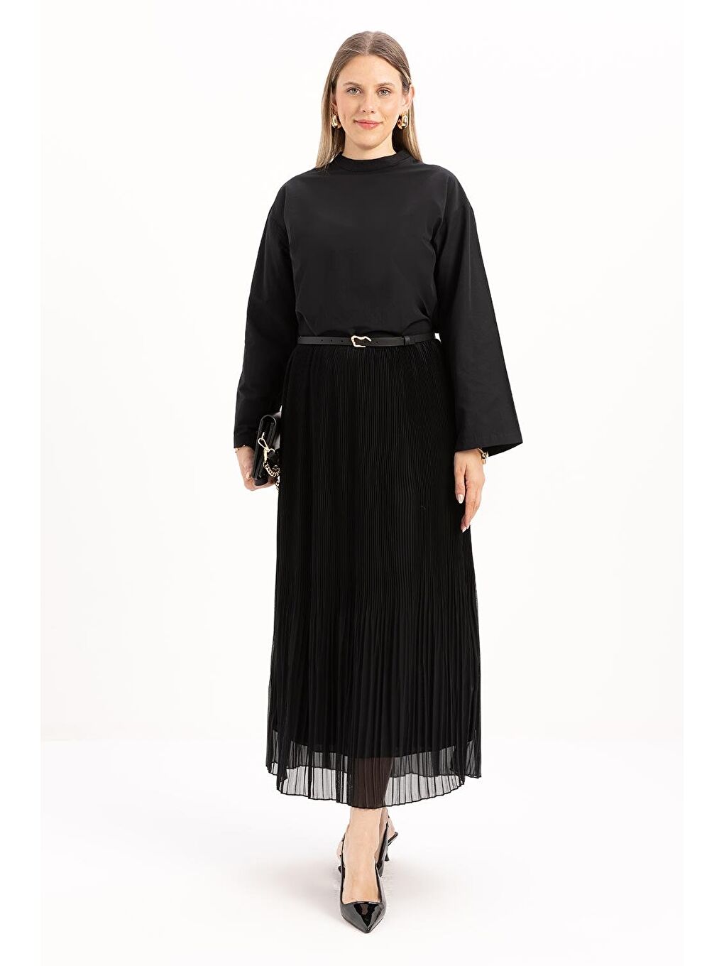 Siyah-Şifon Piliseli Etek