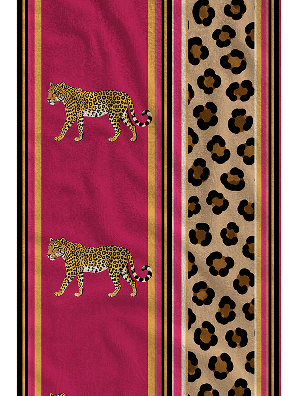 Safari Fuşya Leopar Bordür Kaplan Motifli Desenli 70x150 Plaj Havlusu - Pamuklu Banyo Havlusu-2