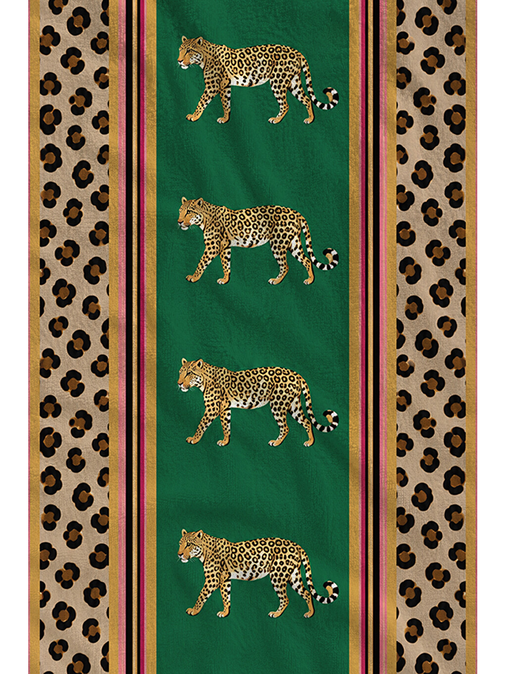 Safari Yeşil Leopar Bordür Kaplan Desenli 70x150 Plaj Havlusu - Dijital Baskılı Banyo Havlusu-2