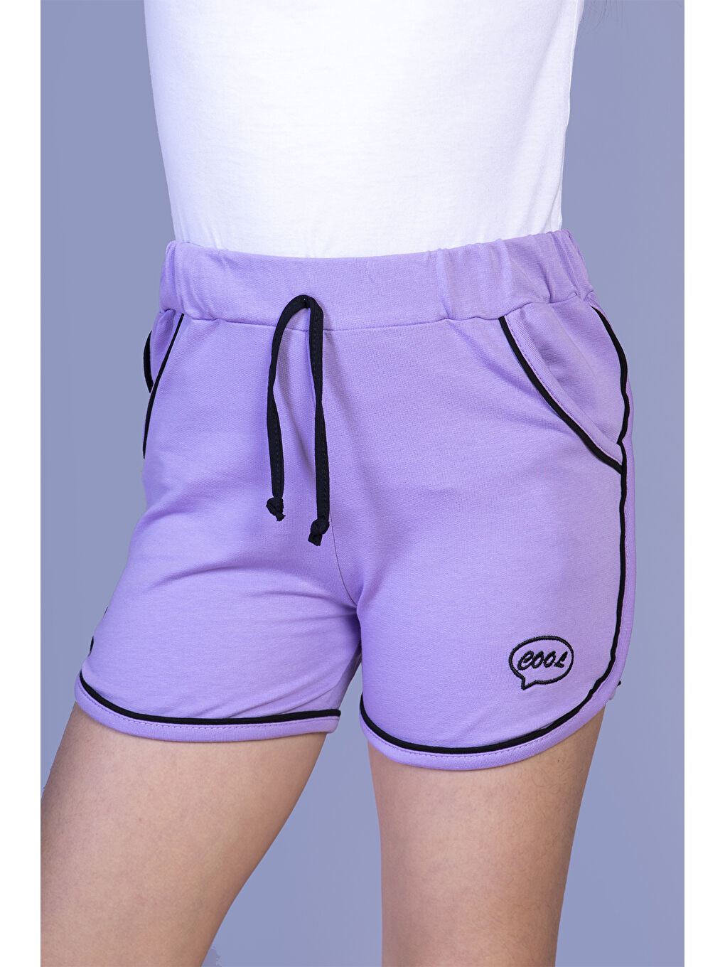 Lila Kız Çocuk Cool Nakışlı İki Yanı Cepli Şort-2