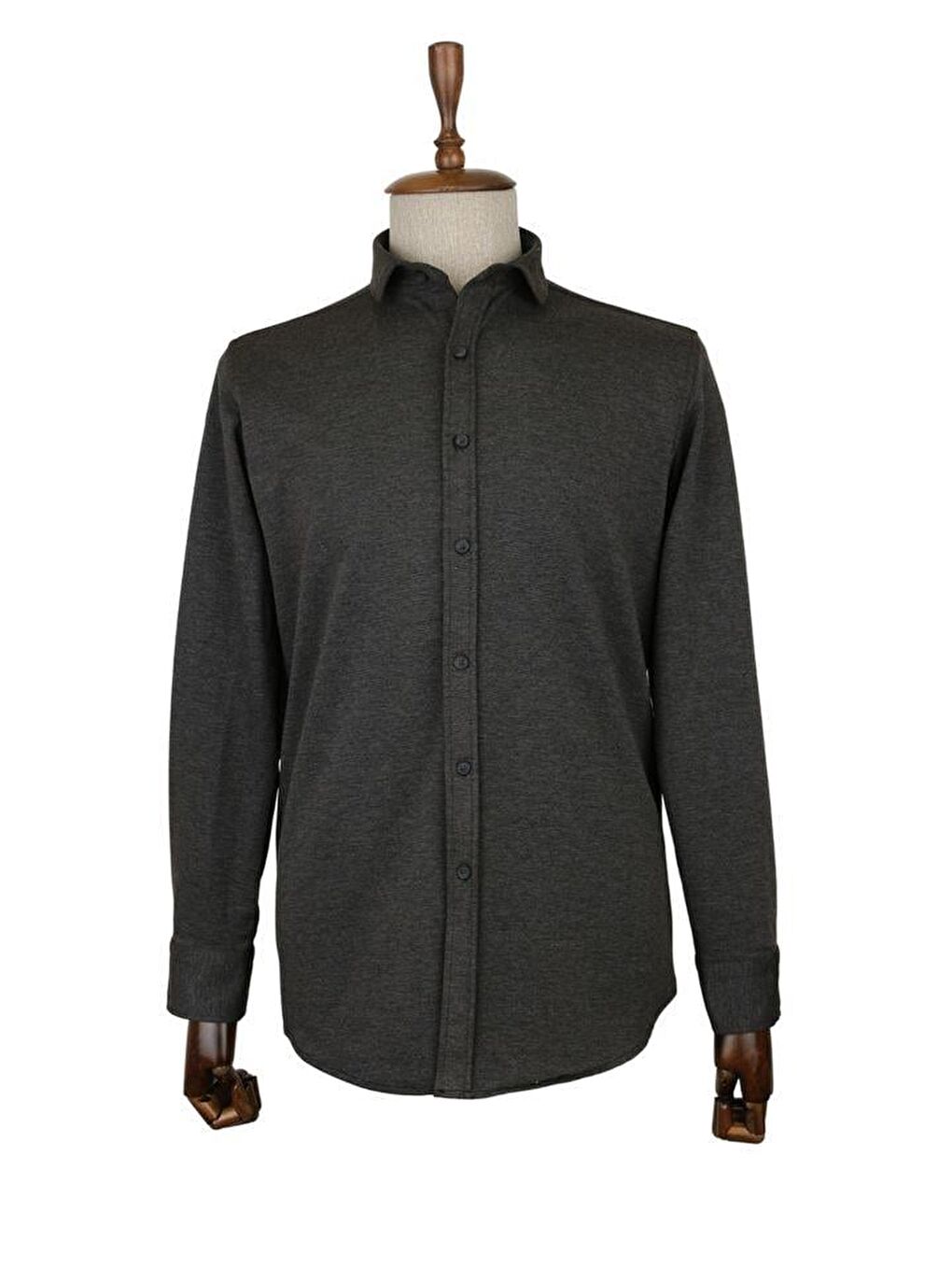 Koyu Antrasit Uzun Kol Örme  Biyeli Comfort Rahat Kesim Casual Gömlek 1004225116