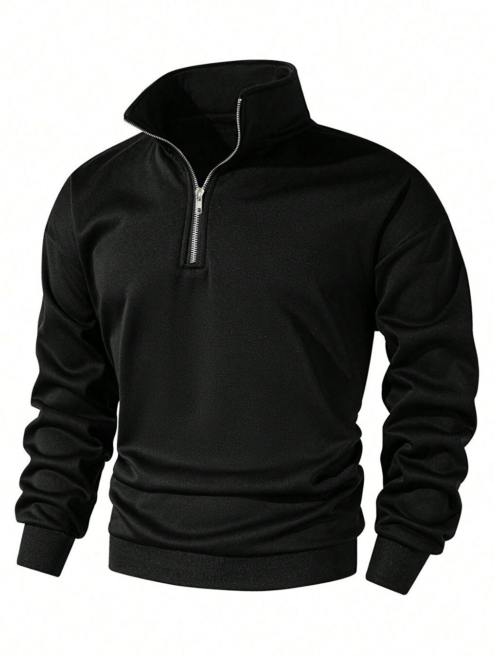 Erkek Koyu Siyah Yarım Fermuarlı Uzun Kollu Sweatshirt