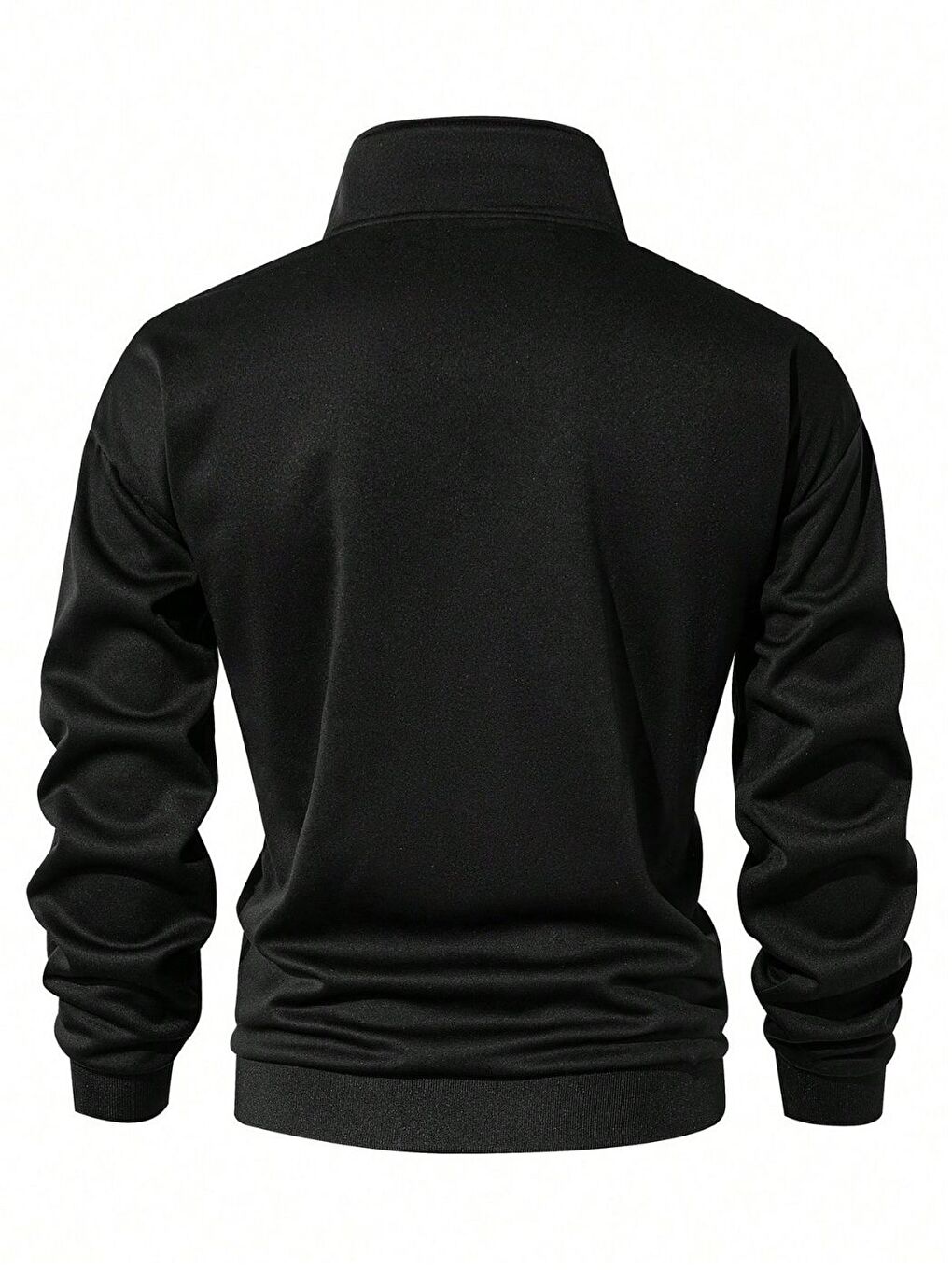 Erkek Koyu Siyah Yarım Fermuarlı Uzun Kollu Sweatshirt-1