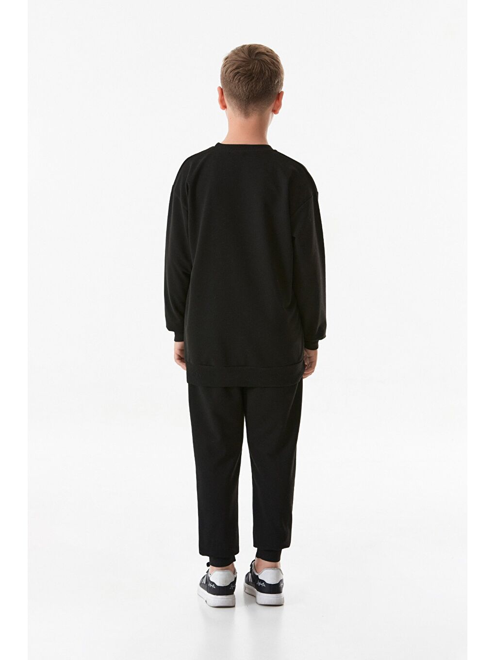 Siyah Baskılı Bisiklet Yaka Jogger Erkek Çocuk Eşofman Takımı-2