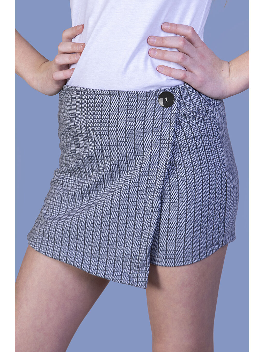 Antrasit Kız Çocuk Kare Desenli Şort Etek