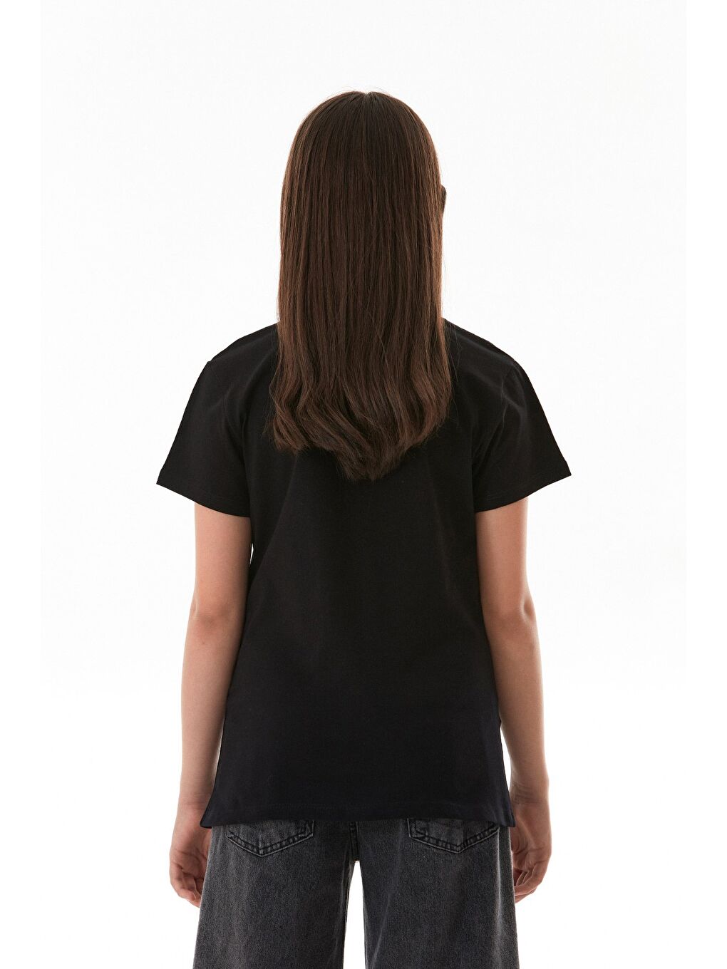 Siyah %100 Pamuk Slogan Baskılı Kız Çocuk Tişört-2