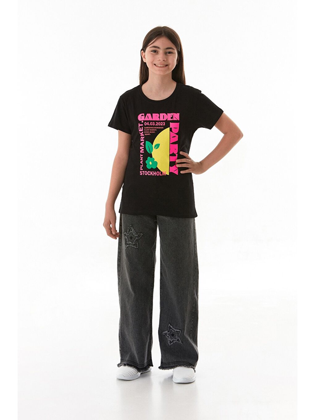 Siyah %100 Pamuk Slogan Baskılı Kız Çocuk Tişört-4