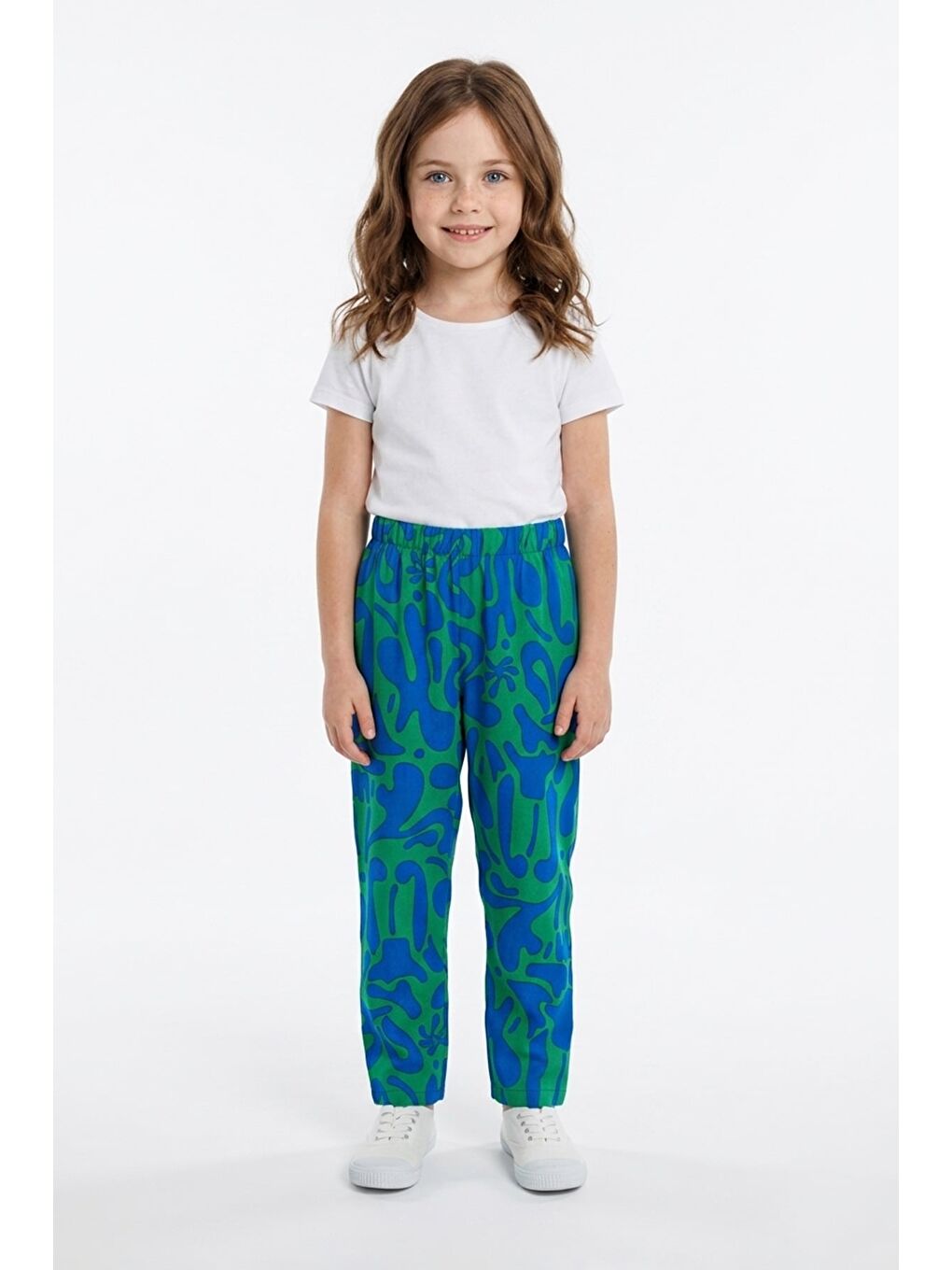 Yeşil Desenli Beli Lastikli Kız Çocuk Pantolon-1