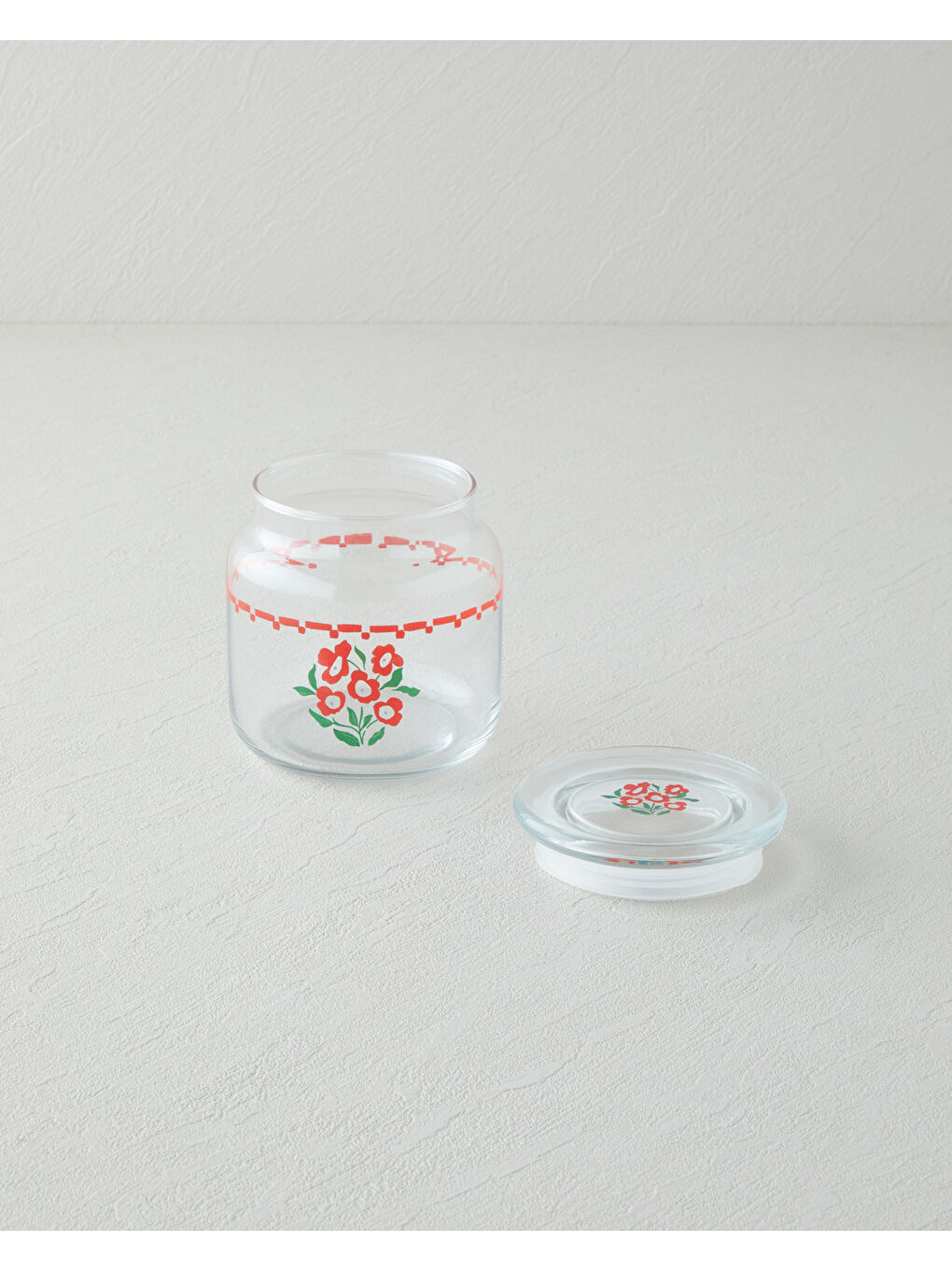 Bright Parade Cam Kavanoz 500 ml Kırmızı - Beyaz-1