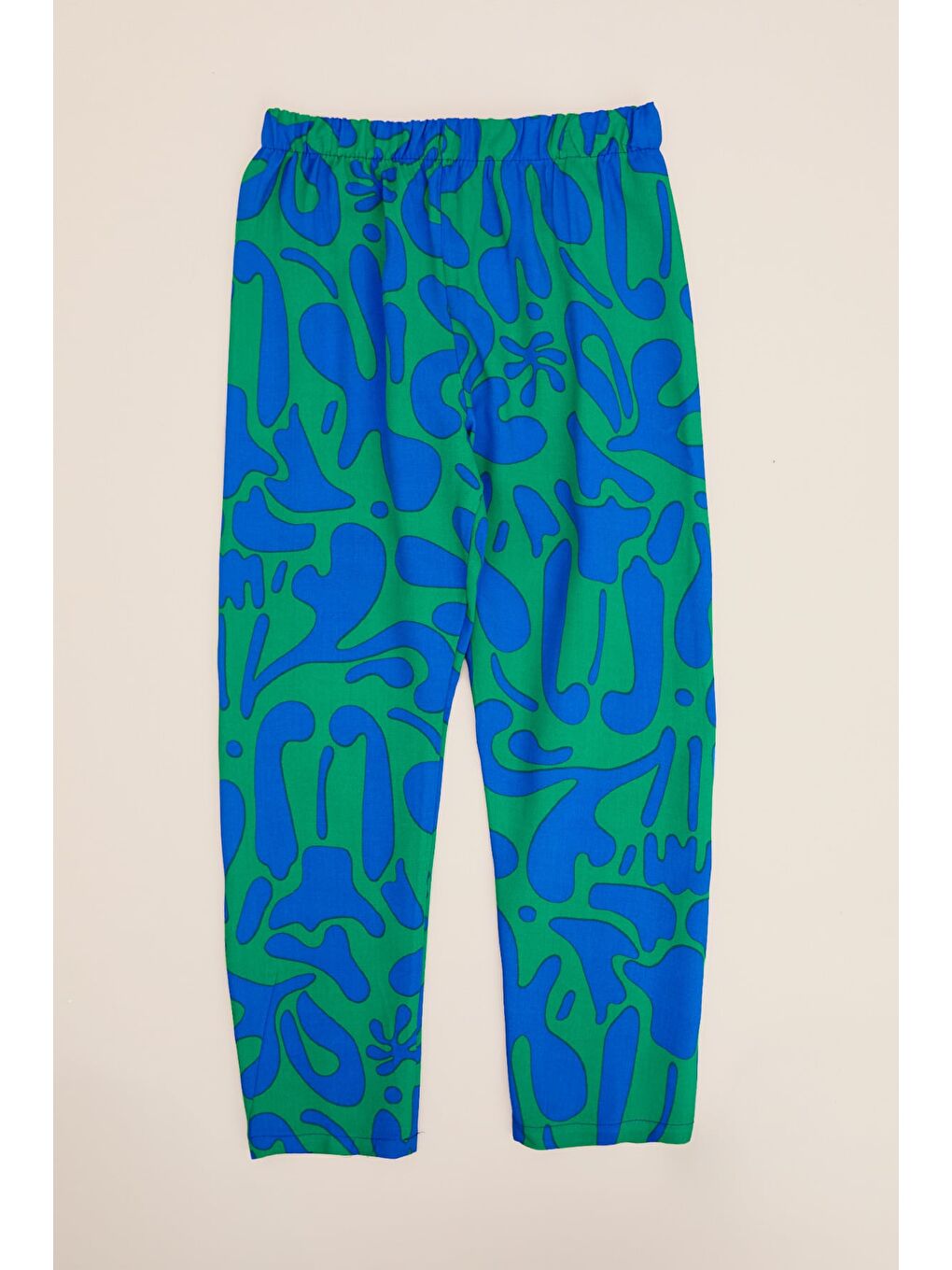 Yeşil Desenli Beli Lastikli Kız Çocuk Pantolon-3