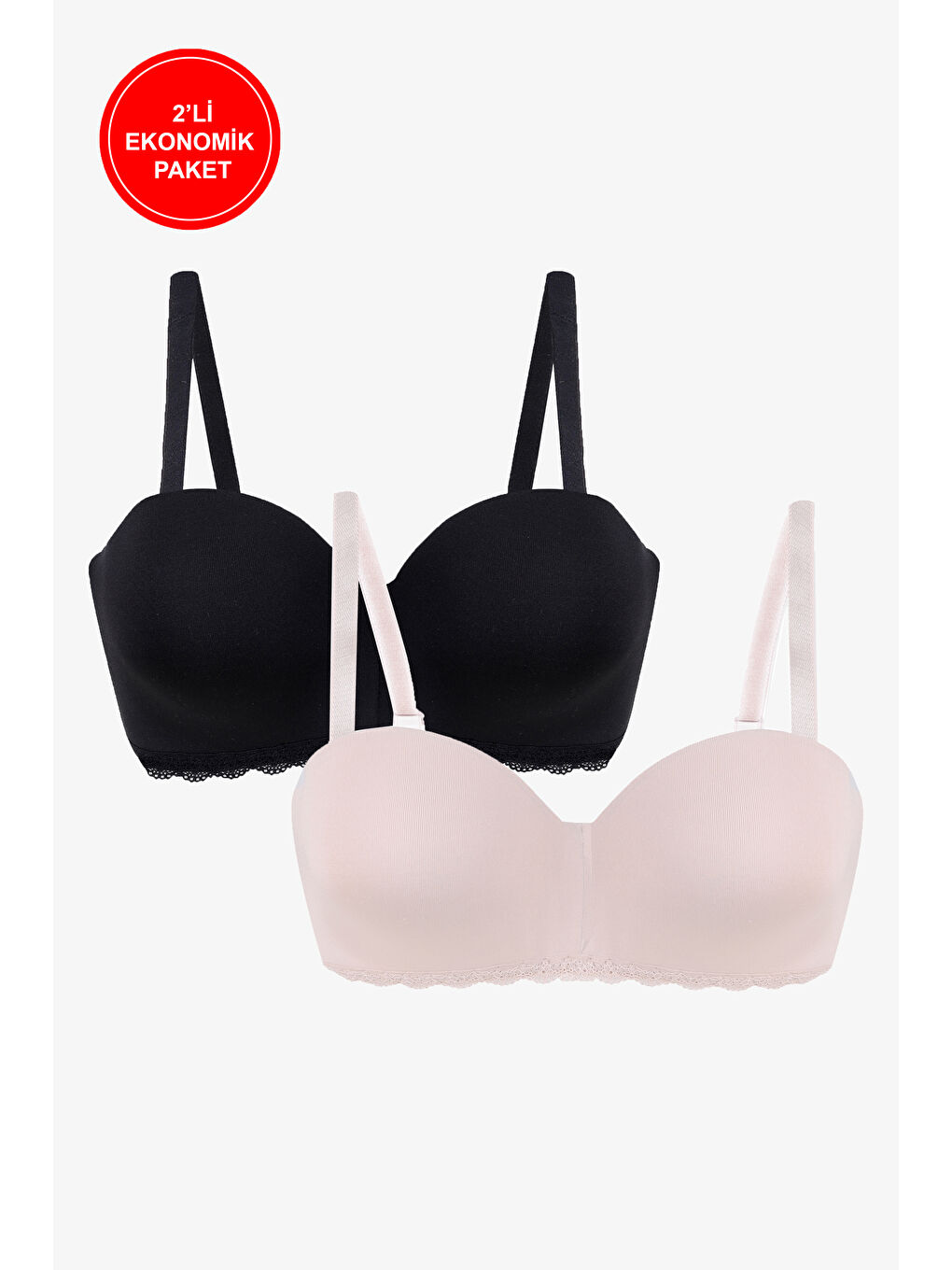 Siyah 2'Lİ PAKET - Kadın Dolgusuz Mikro Straplez Sütyen