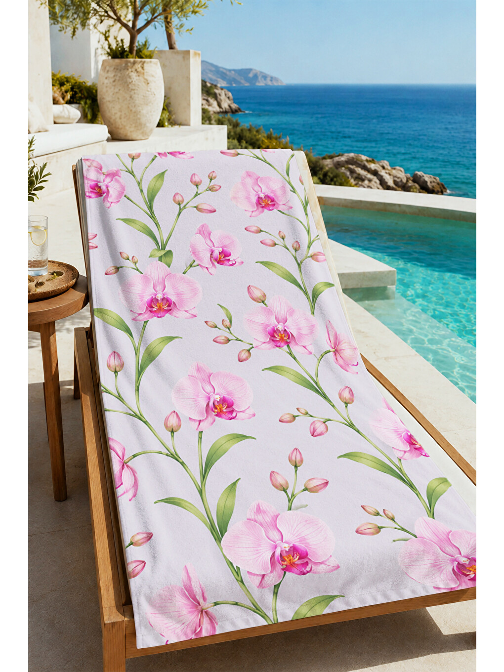 Romantik Pembe Kiraz Çiçeği Dalları Botanik Desenli 70x150 Plaj Havlusu - Pamuklu Banyo Havlusu-4