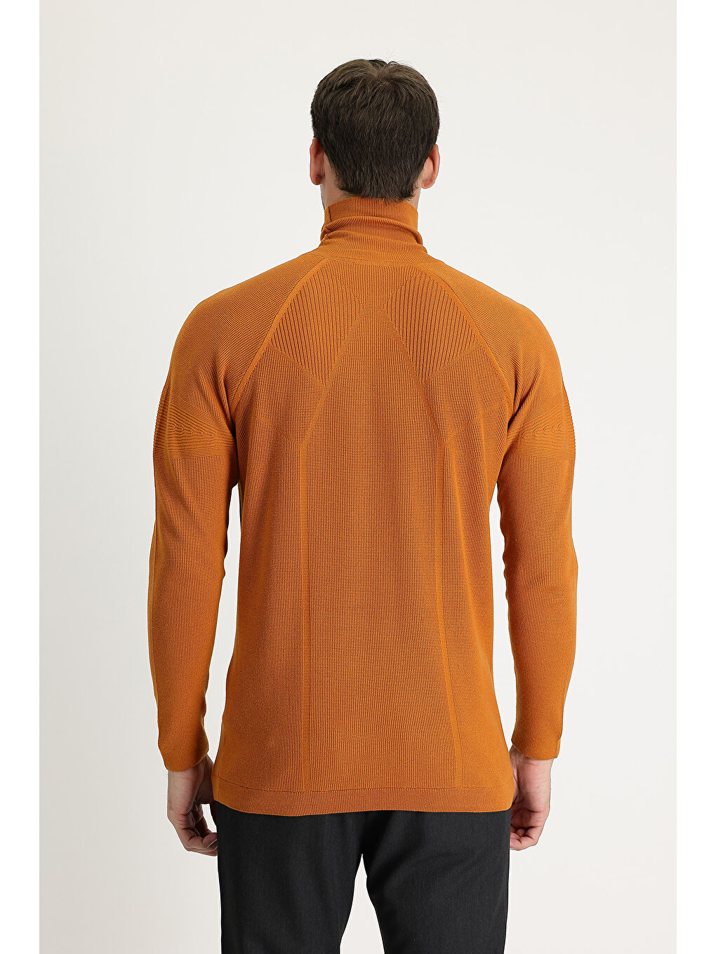 Turuncu Balıkçı Yaka Slim Fit Dar Kesim Düz Pamuklu Triko Kazak-2