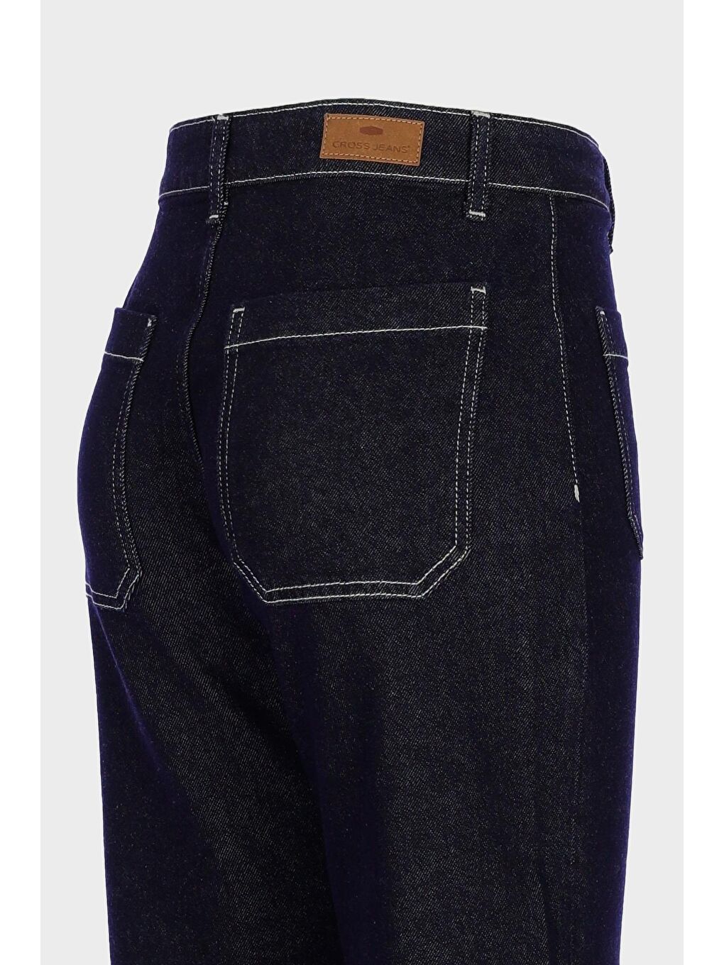 Koyu Mavi Yüksek Bel Takma Cepli Patı Fermuarlı Wideleg Jean Pantolon C 4939-005-2