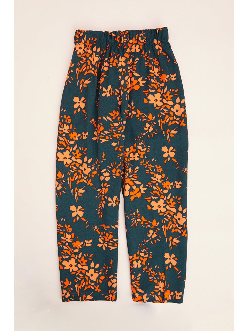 Turuncu Desenli Beli Lastikli Kız Çocuk Pantolon-1