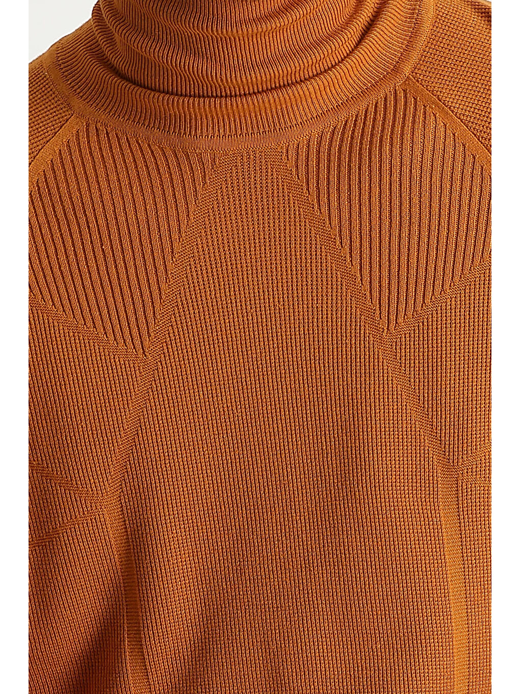 Turuncu Balıkçı Yaka Slim Fit Dar Kesim Düz Pamuklu Triko Kazak-3