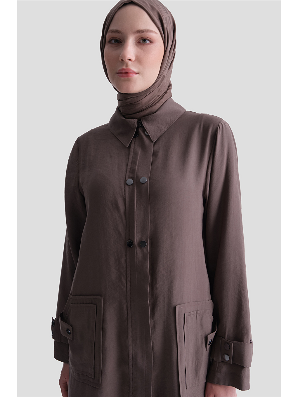 Kahverengi Cep Detaylı Modal Karışımlı Kap Acı Kahve-3